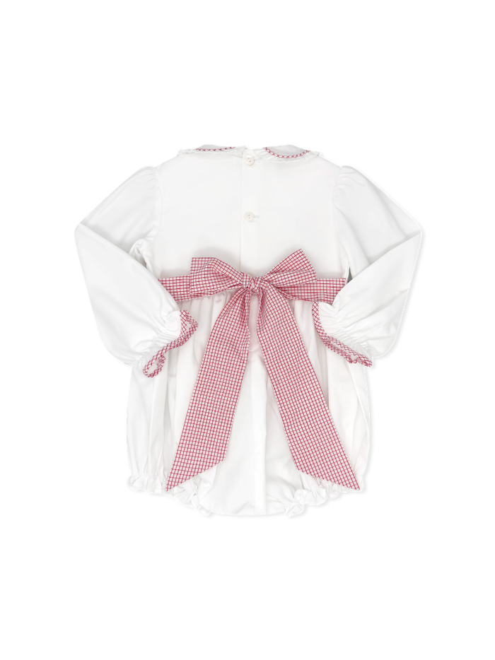 Sadie Bubble - White, Redford Red Windowpane, Smocking