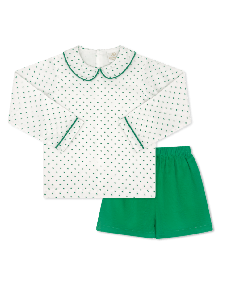 Sibley Bloomer/Short Set Long Sleeve - Mistletoe Green Swiss Dot - Classic Sets | Lullaby Set