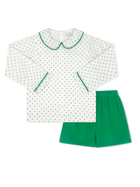 Sibley Bloomer/Short Set Long Sleeve - Mistletoe Green Swiss Dot - Classic Sets | Lullaby Set