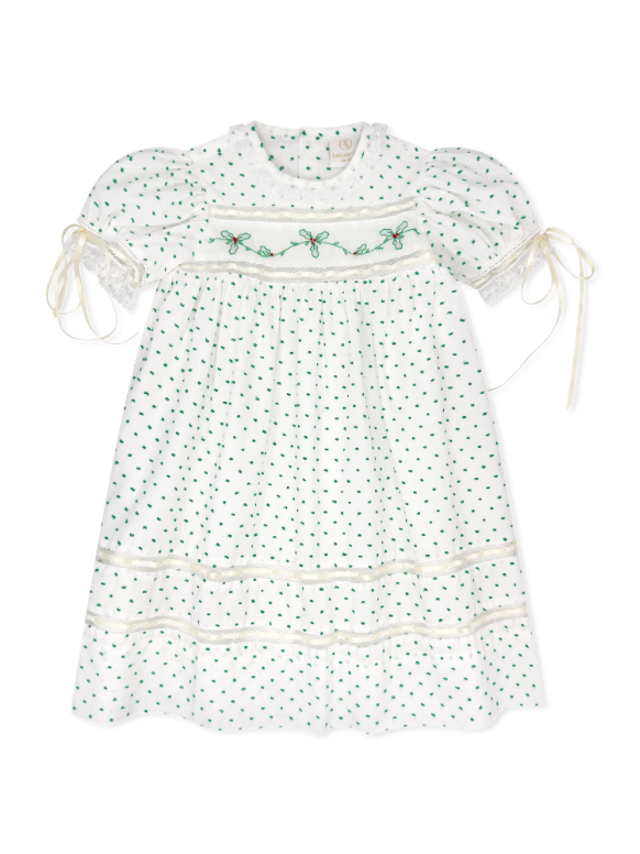 Tiny Town Dress - Mistletoe Green Swiss Dot