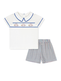 Carson Short Set - Cars, Primary Plaid