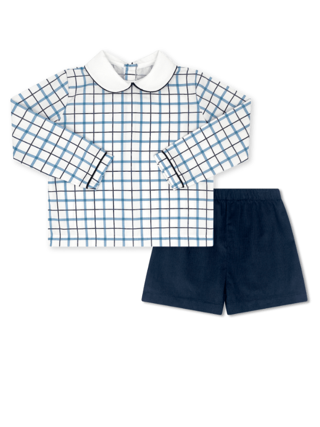 Sibley Short Set - Heritage Check, Princeton Navy Corduroy - Classic Sets | Lullaby Set