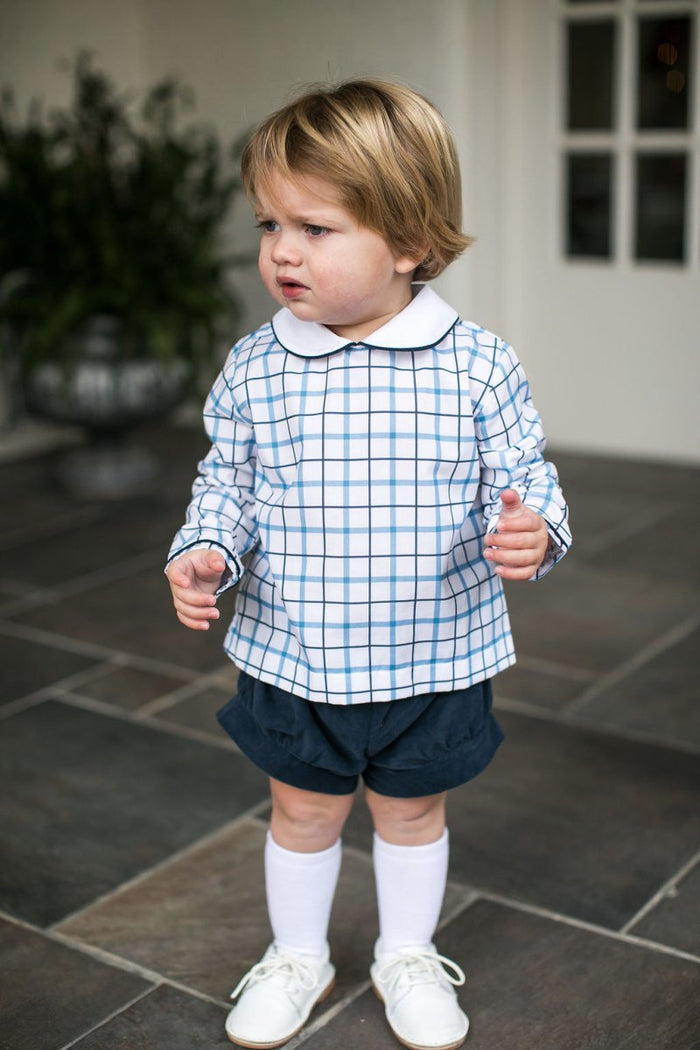 Sibley Short Set - Heritage Check, Princeton Navy Corduroy - Classic Sets | Lullaby Set