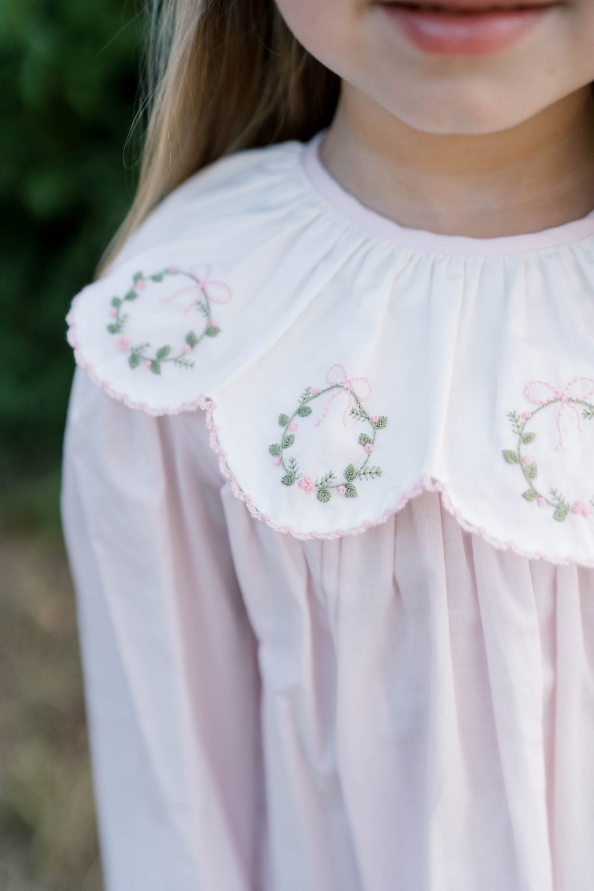 Chloe Dress - Blessings Pink Batiste, Wreath