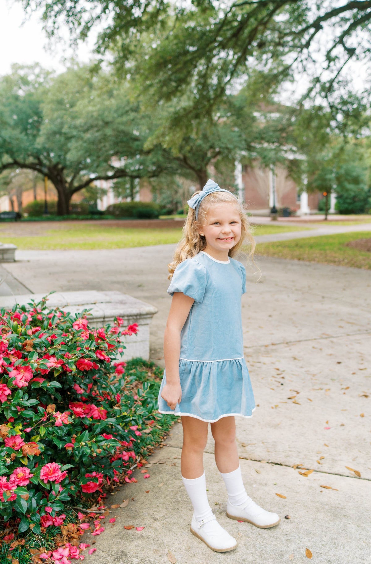 Harper Dress - Beaufort Blue Velvet, Winter White Velvet
