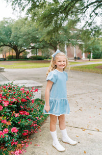 Harper Dress - Beaufort Blue Velvet, Winter White Velvet