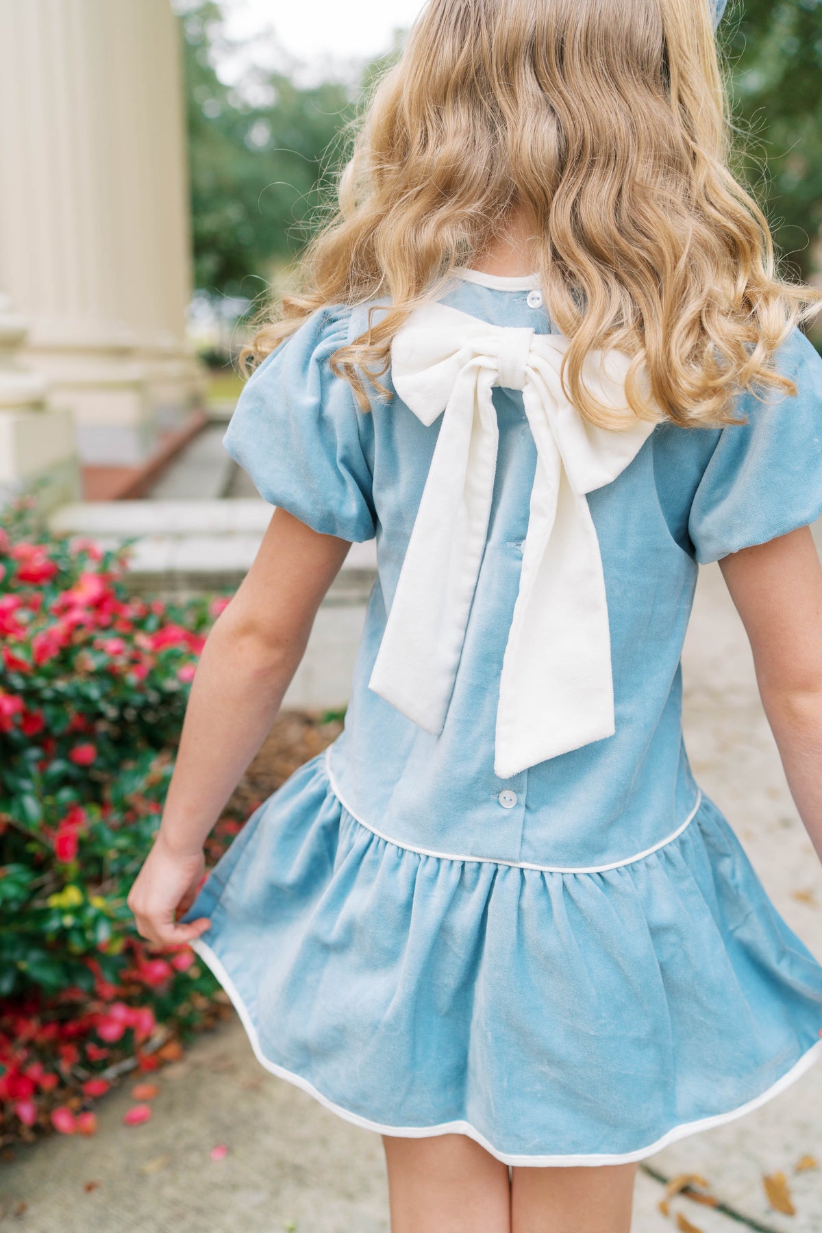 Harper Dress - Beaufort Blue Velvet, Winter White Velvet