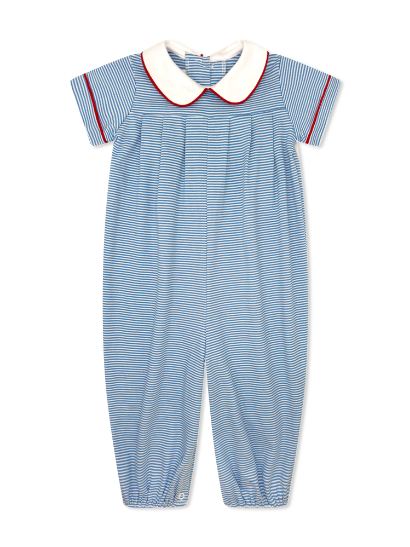 Precious Pleated Romper - Seaside Blue Ministripe