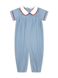 Precious Pleated Romper - Seaside Blue Ministripe - Classic Rompers | Lullaby Set