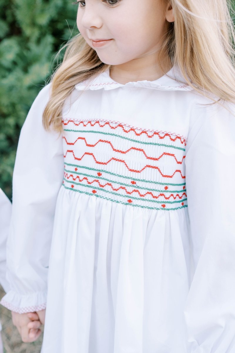 Sadie Dress - White, Redford Red Windowpane, Smocking - Classic Dresses | Lullaby Set