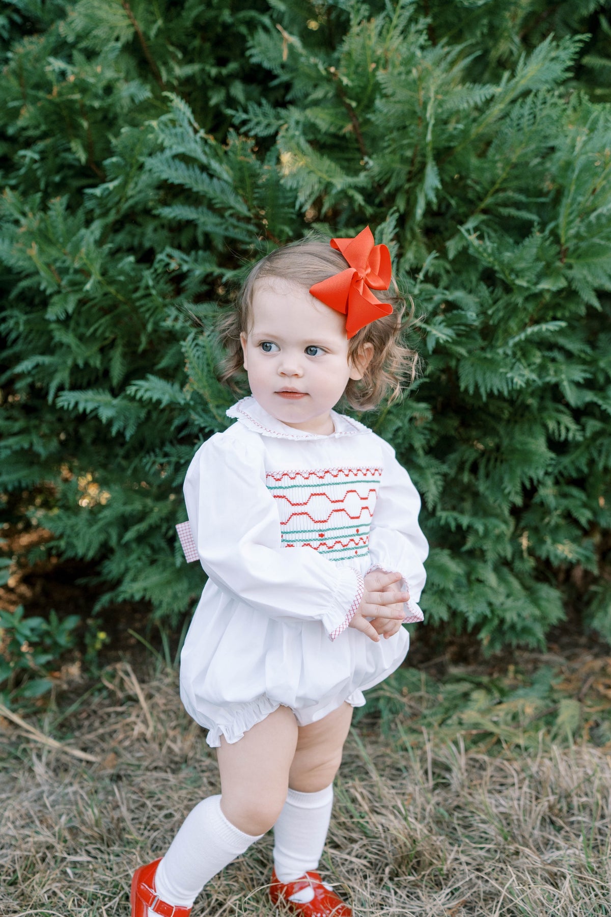 Sadie Bubble - White, Redford Red Windowpane, Smocking