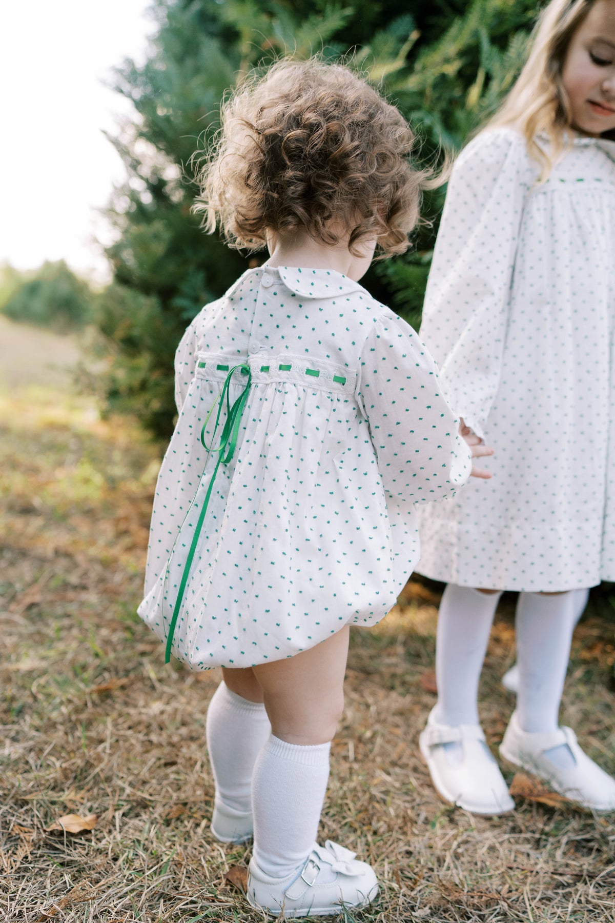 1956 Ribbon Bubble - Mistletoe Green Swiss Dot