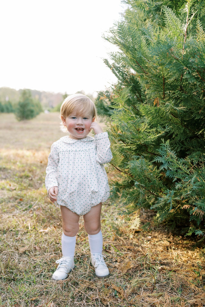 Covington Bubble Long Sleeve - Mistletoe Green Swiss Dot