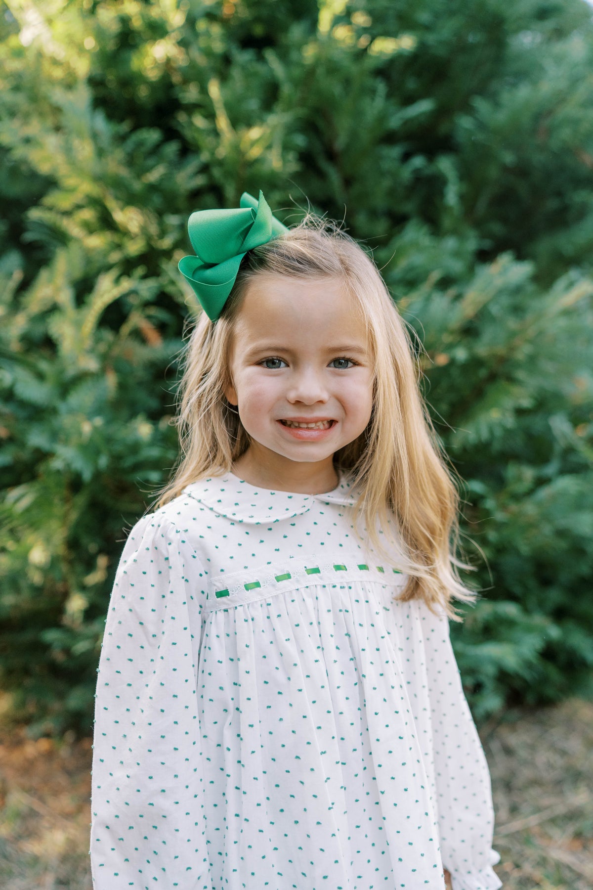 1956 Ribbon Dress - Mistletoe Green Swiss Dot