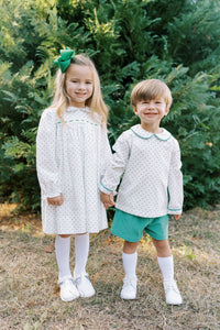 1956 Ribbon Dress - Mistletoe Green Swiss Dot