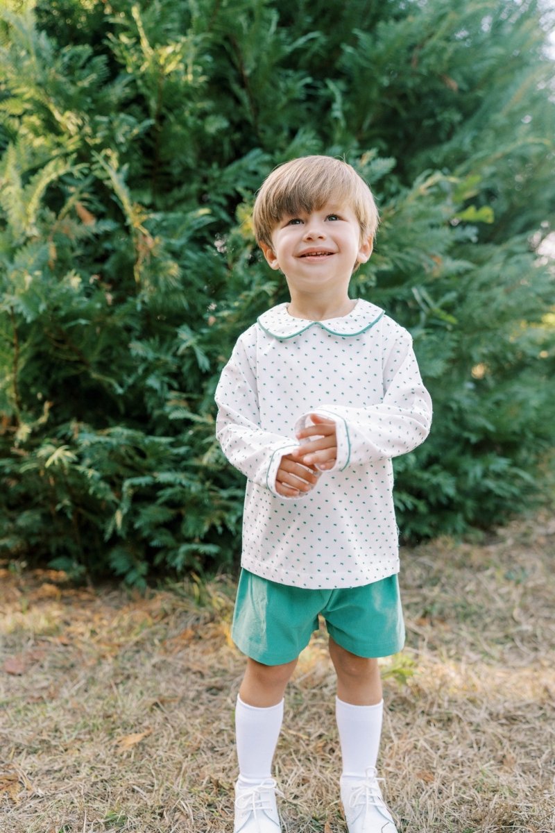 Sibley Bloomer/Short Set Long Sleeve - Mistletoe Green Swiss Dot - Classic Sets | Lullaby Set