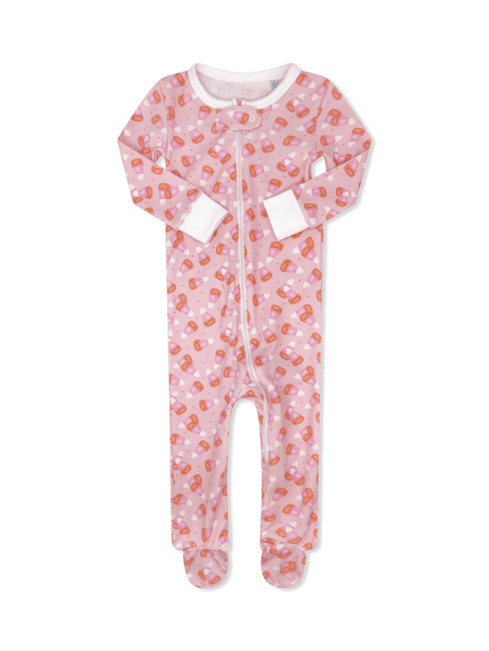 Once Upon A Time Footie - Candy Corn Kisses, Pink (FL26) - Classic Pajamas | Lullaby Set