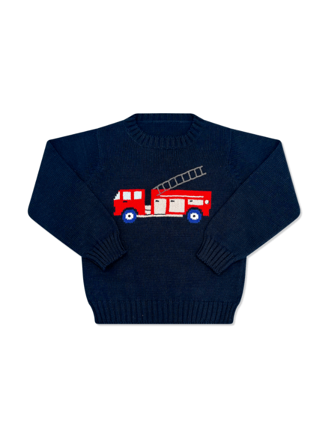 Cozy Up Sweater - Northshore Navy, Firetruck - Classic Sweaters | Lullaby Set