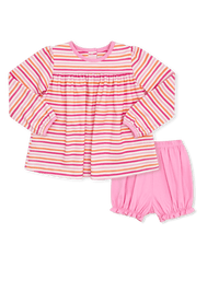 Penny Play Bloomer Set Long Sleeve - Falling For Stripes, Pink - Classic Sets | Lullaby Set
