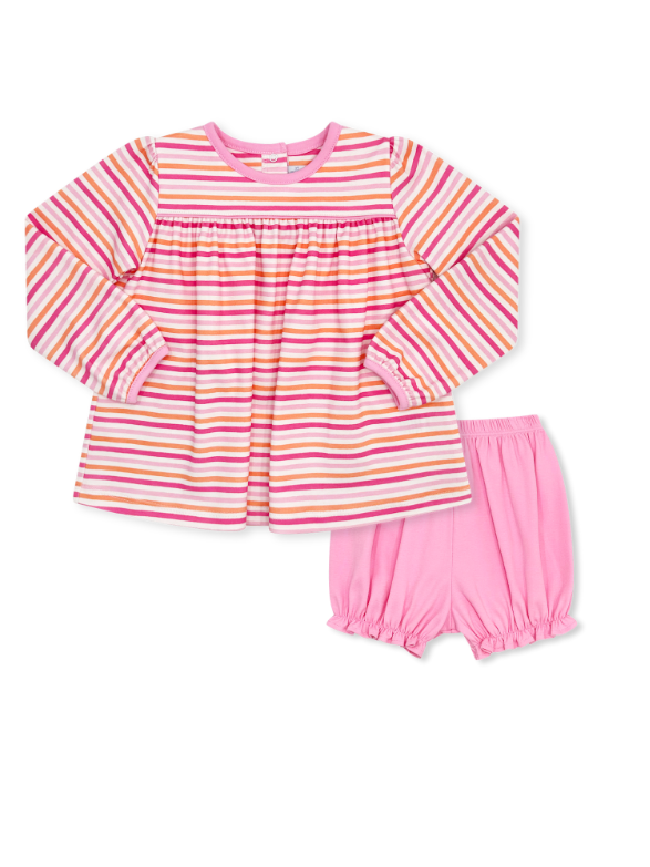 Penny Play Bloomer Set Long Sleeve - Falling For Stripes, Pink