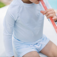 Barnes Bathing Suit - Baby Blue Minigingham, Legacy White