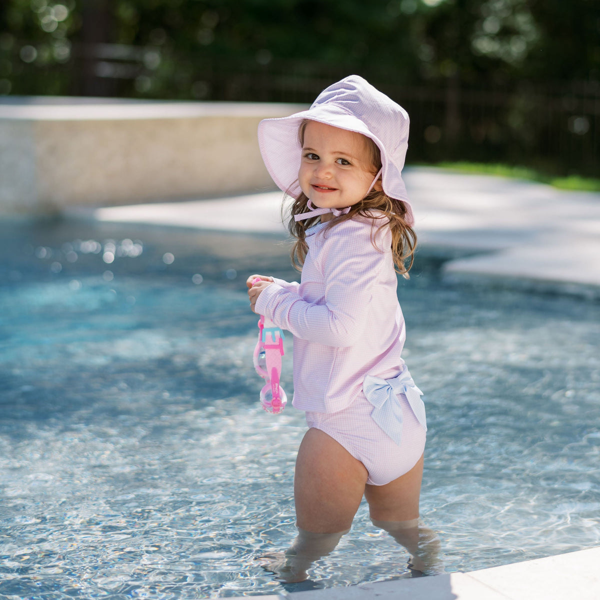 Sun and Sand Rash Guard Set - Baby Pink Minigingham, Baby Blue Minigingham